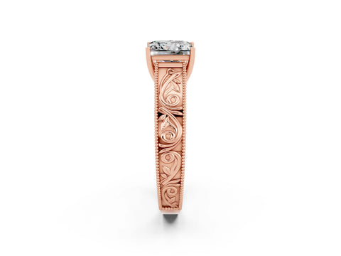 Rose gold Princess Cut Moissanite Solitaire Ring with Engraved Band and Four-Prong Setting_2