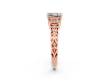Rose gold Princess Cut Moissanite Solitaire Ring with Filigree Band and Four-Prong Setting_26