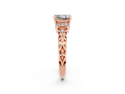 Rose gold Princess Cut Moissanite Solitaire Ring with Filigree Band and Four-Prong Setting_26