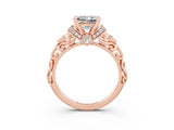 Rose gold Princess Cut Moissanite Solitaire Ring with Filigree Band and Four-Prong Setting_27