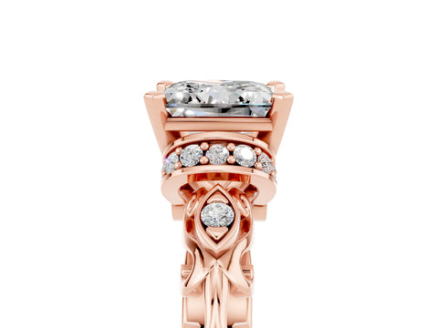 Rose gold Princess Cut Moissanite Solitaire Ring with Filigree Band and Four-Prong Setting_29