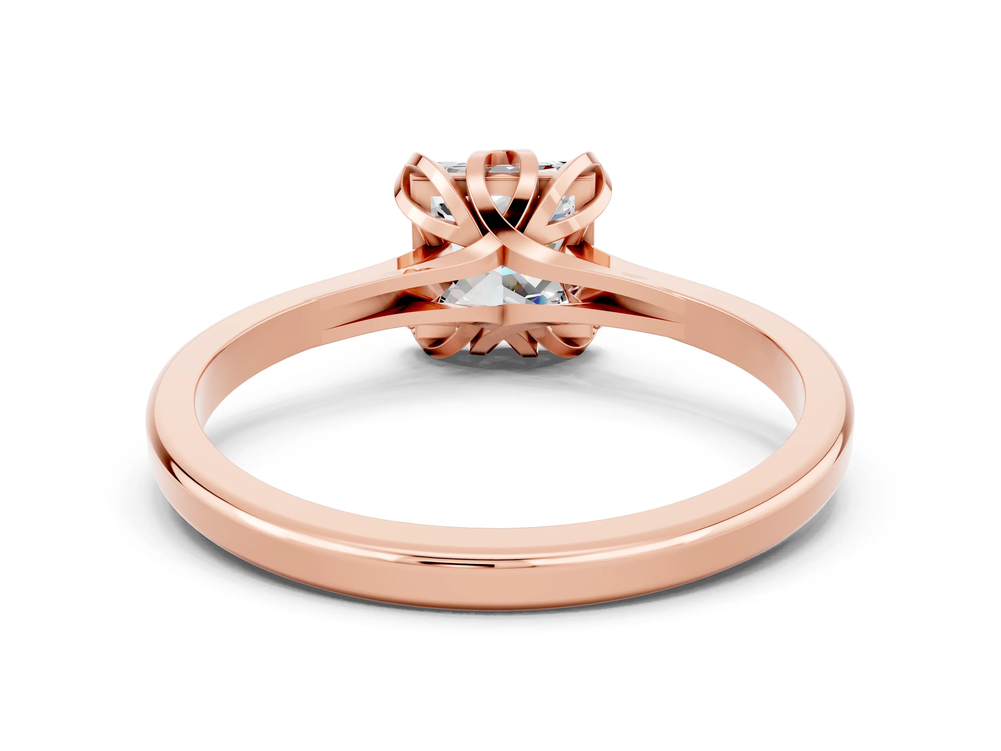 Rose gold Princess Cut Moissanite Solitaire Ring with Flower Prong Setting and Classic Band_36