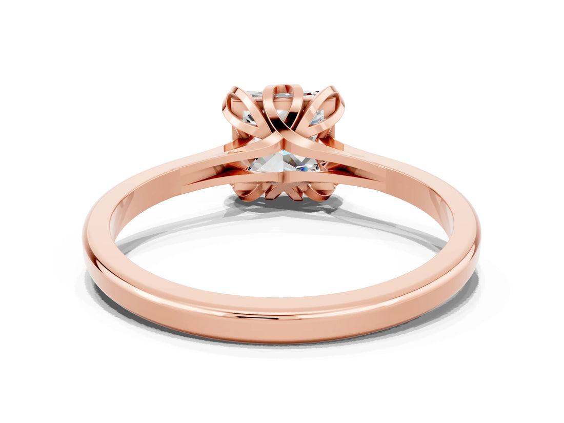Rose gold Princess Cut Moissanite Solitaire Ring with Flower Prong Setting and Classic Band_38