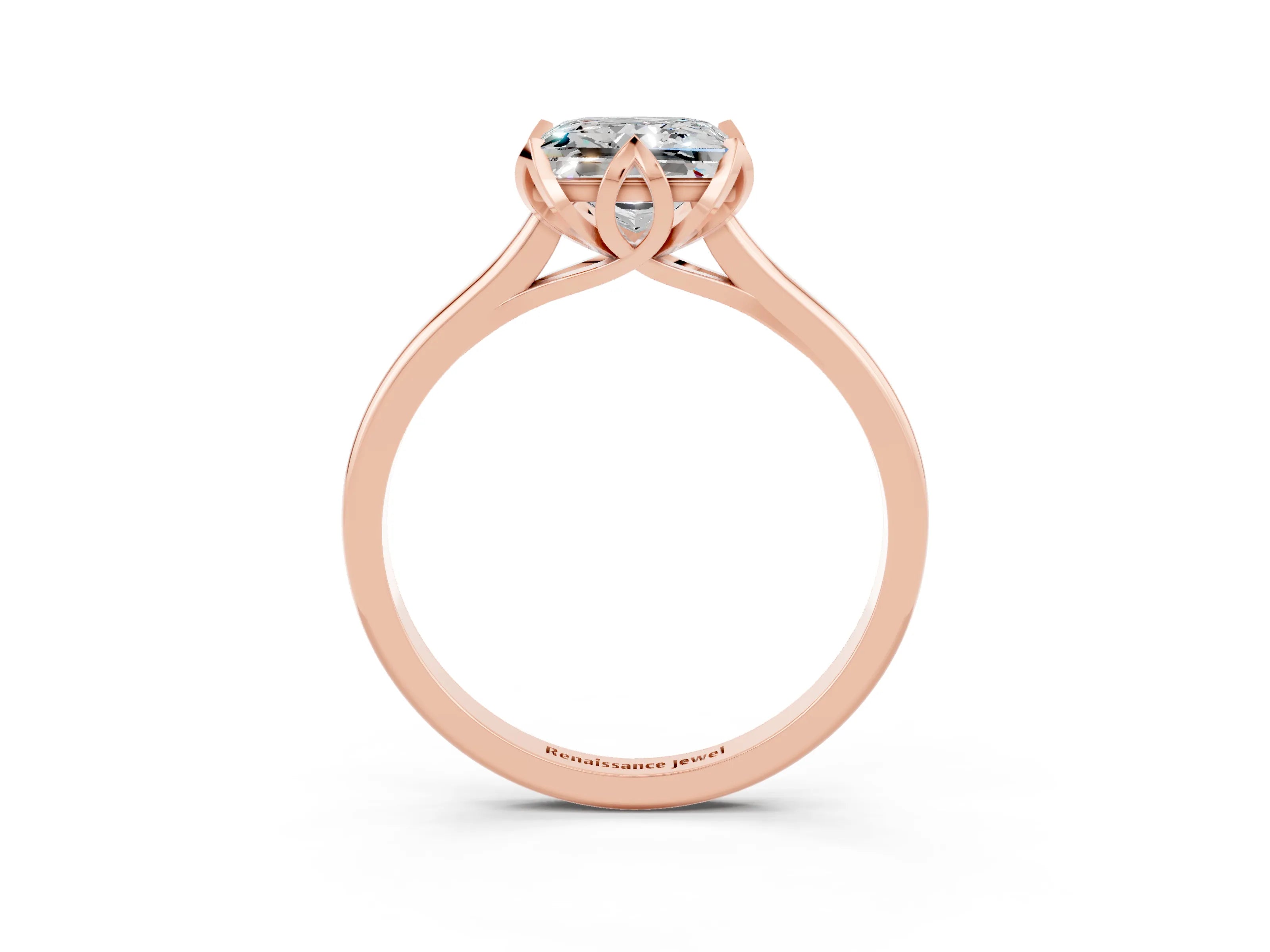 Rose gold Princess Cut Moissanite Solitaire Ring with Flower Prong Setting and Classic Band_39