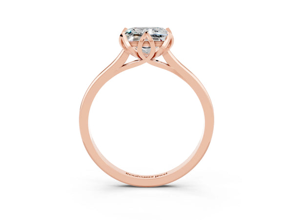 Rose gold Princess Cut Moissanite Solitaire Ring with Flower Prong Setting and Classic Band