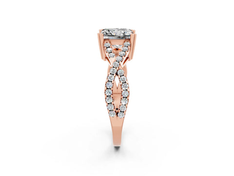 Rose gold Princess Cut Moissanite Solitaire Ring with Four-Prong Setting and Twisted Pavé Band_2
