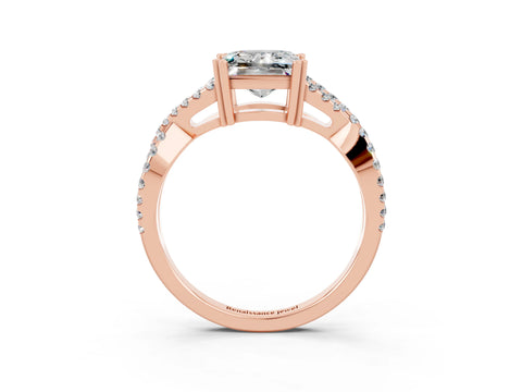 Rose gold Princess Cut Moissanite Solitaire Ring with Four-Prong Setting and Twisted Pavé Band_3