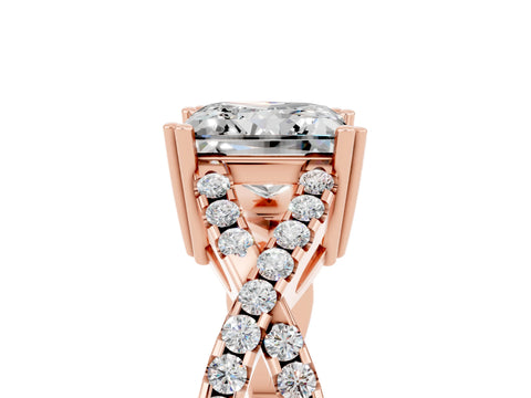 Rose gold Princess Cut Moissanite Solitaire Ring with Four-Prong Setting and Twisted Pavé Band_5