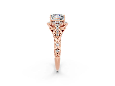 Rose gold Princess Cut Moissanite Solitaire Ring with Hidden Halo and Pavé Band_14