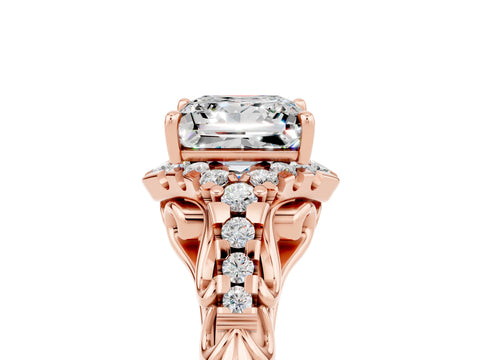Rose gold Princess Cut Moissanite Solitaire Ring with Hidden Halo and Pavé Band_17