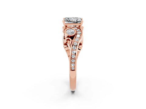 Rose gold Princess Cut Moissanite Solitaire Ring with Milgrain Pavé Band and Four-Prong Setting_26