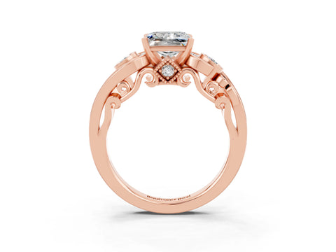 Rose gold Princess Cut Moissanite Solitaire Ring with Milgrain Pavé Band and Four-Prong Setting_27