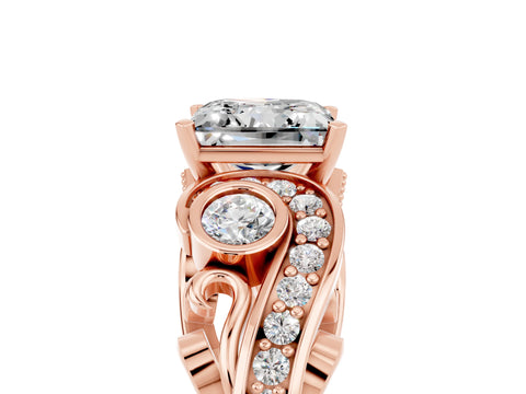 Rose gold Princess Cut Moissanite Solitaire Ring with Milgrain Pavé Band and Four-Prong Setting_29