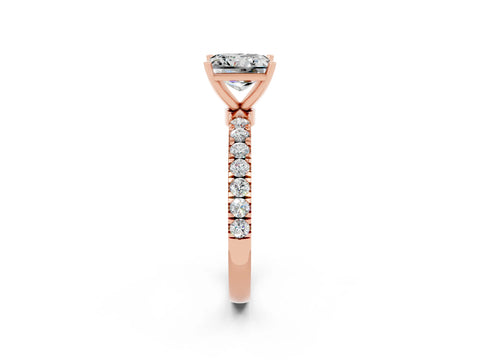 Rose gold Princess Cut Moissanite Solitaire Ring with Pavé Accents and Four-Prong Setting_2