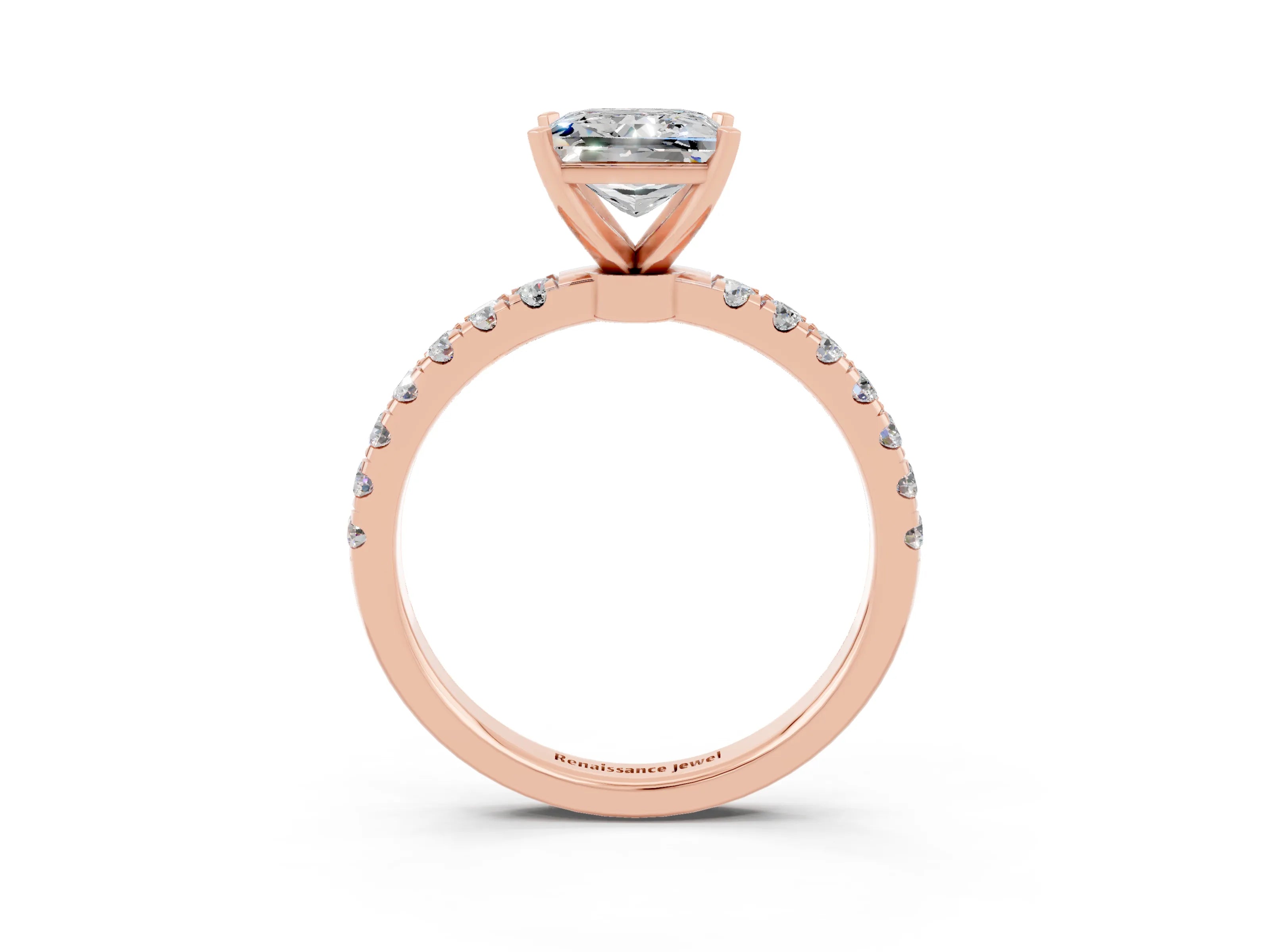 Rose gold Princess Cut Moissanite Solitaire Ring with Pavé Accents and Four-Prong Setting_3