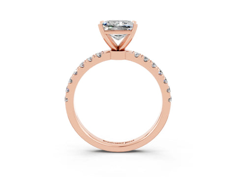 Rose gold Princess Cut Moissanite Solitaire Ring with Pavé Accents and Four-Prong Setting_3