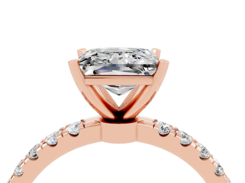 Rose gold Princess Cut Moissanite Solitaire Ring with Pavé Accents and Four-Prong Setting_4
