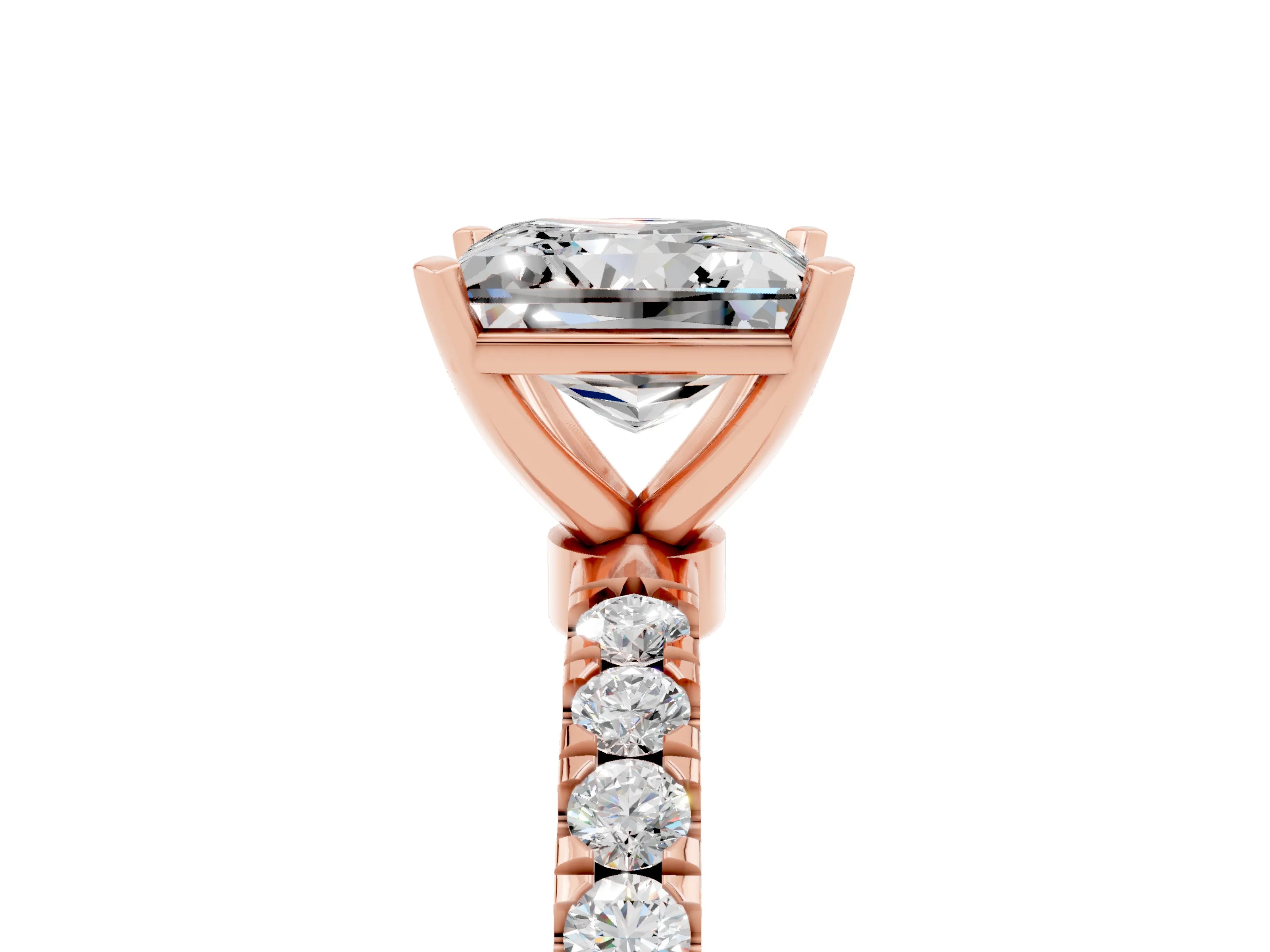 Rose gold Princess Cut Moissanite Solitaire Ring with Pavé Accents and Four-Prong Setting_5