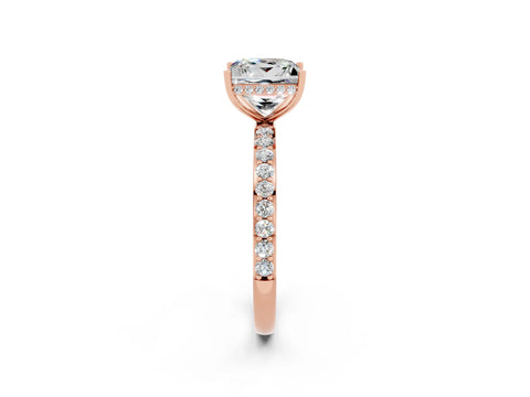 Rose gold Princess Cut Moissanite Solitaire Ring with Pavé Band and Hidden Halo_14