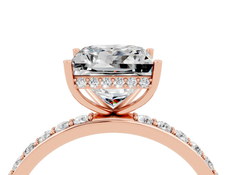Rose gold Princess Cut Moissanite Solitaire Ring with Pavé Band and Hidden Halo_16