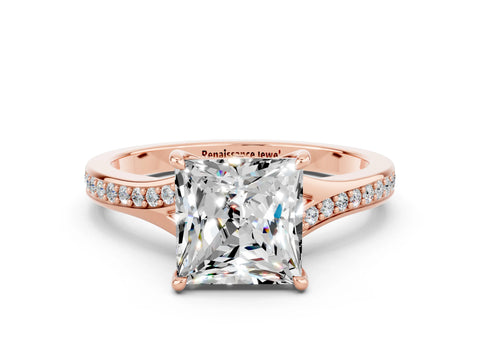 Rose gold Princess Cut Moissanite Solitaire Ring with Pavé Band and Prong Setting_12