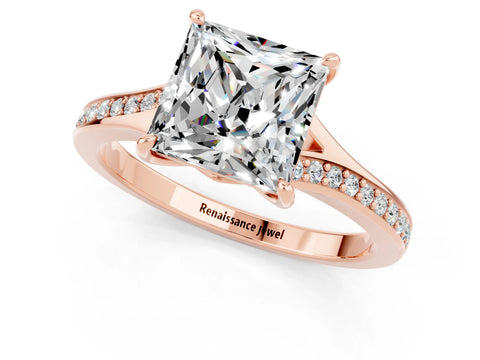 Rose gold Princess Cut Moissanite Solitaire Ring with Pavé Band and Prong Setting_13