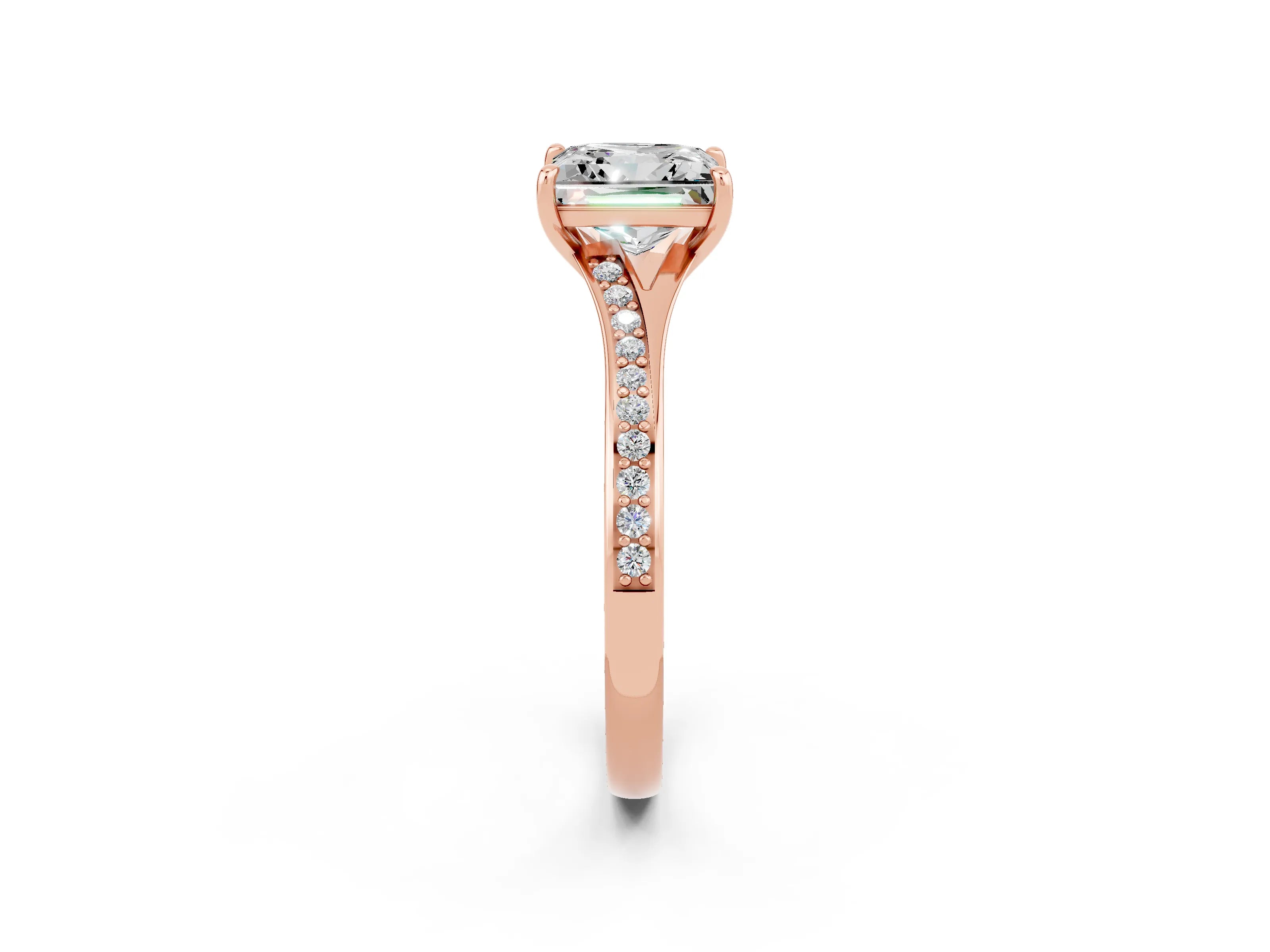 Rose gold Princess Cut Moissanite Solitaire Ring with Pavé Band and Prong Setting_14