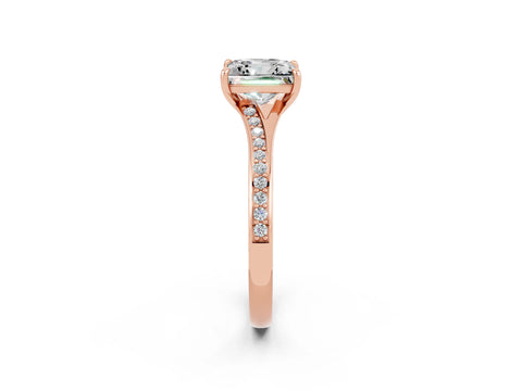 Rose gold Princess Cut Moissanite Solitaire Ring with Pavé Band and Prong Setting_14