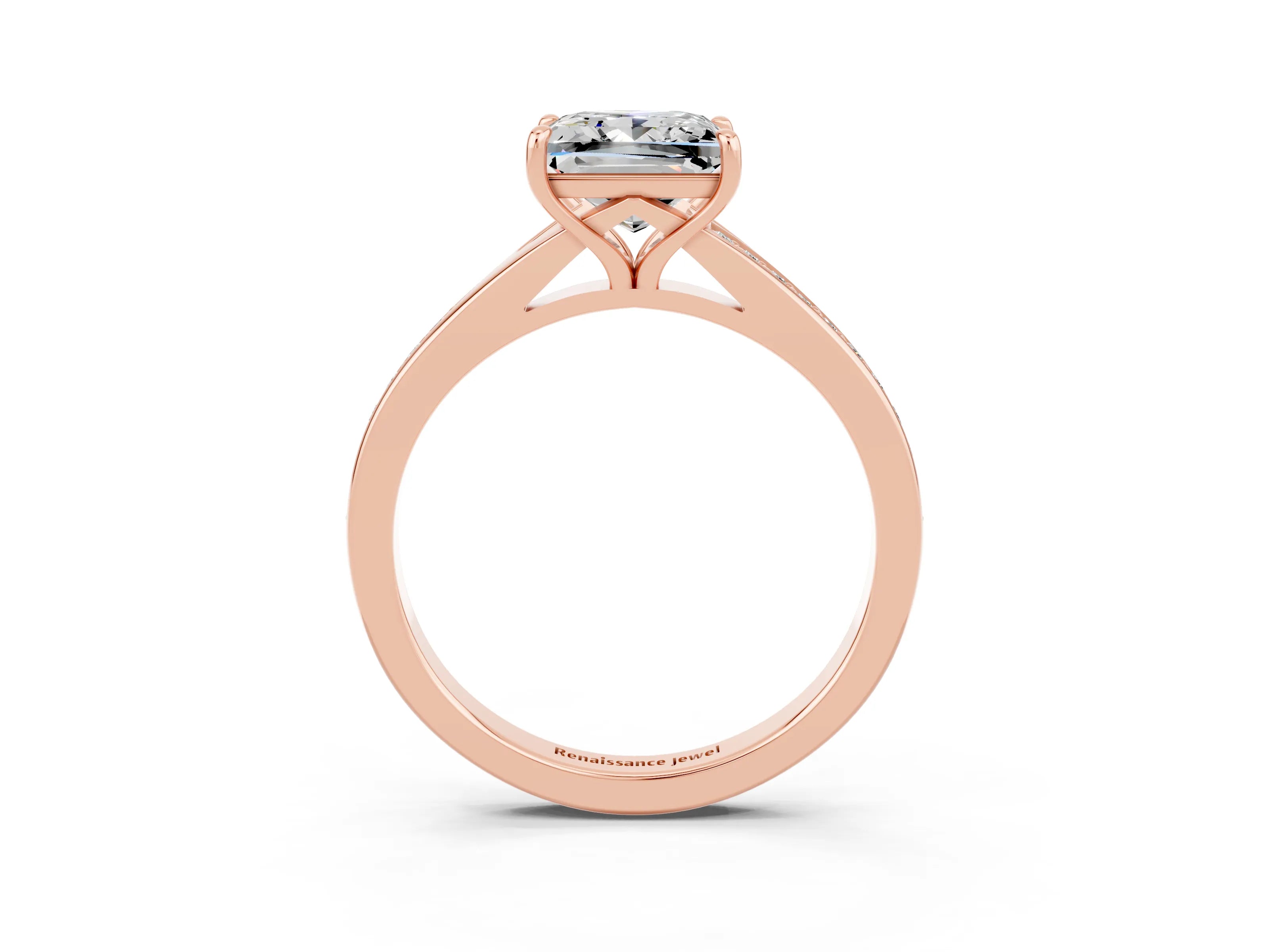 Rose gold Princess Cut Moissanite Solitaire Ring with Pavé Band and Prong Setting_15
