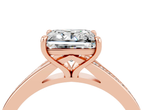 Rose gold Princess Cut Moissanite Solitaire Ring with Pavé Band and Prong Setting_16