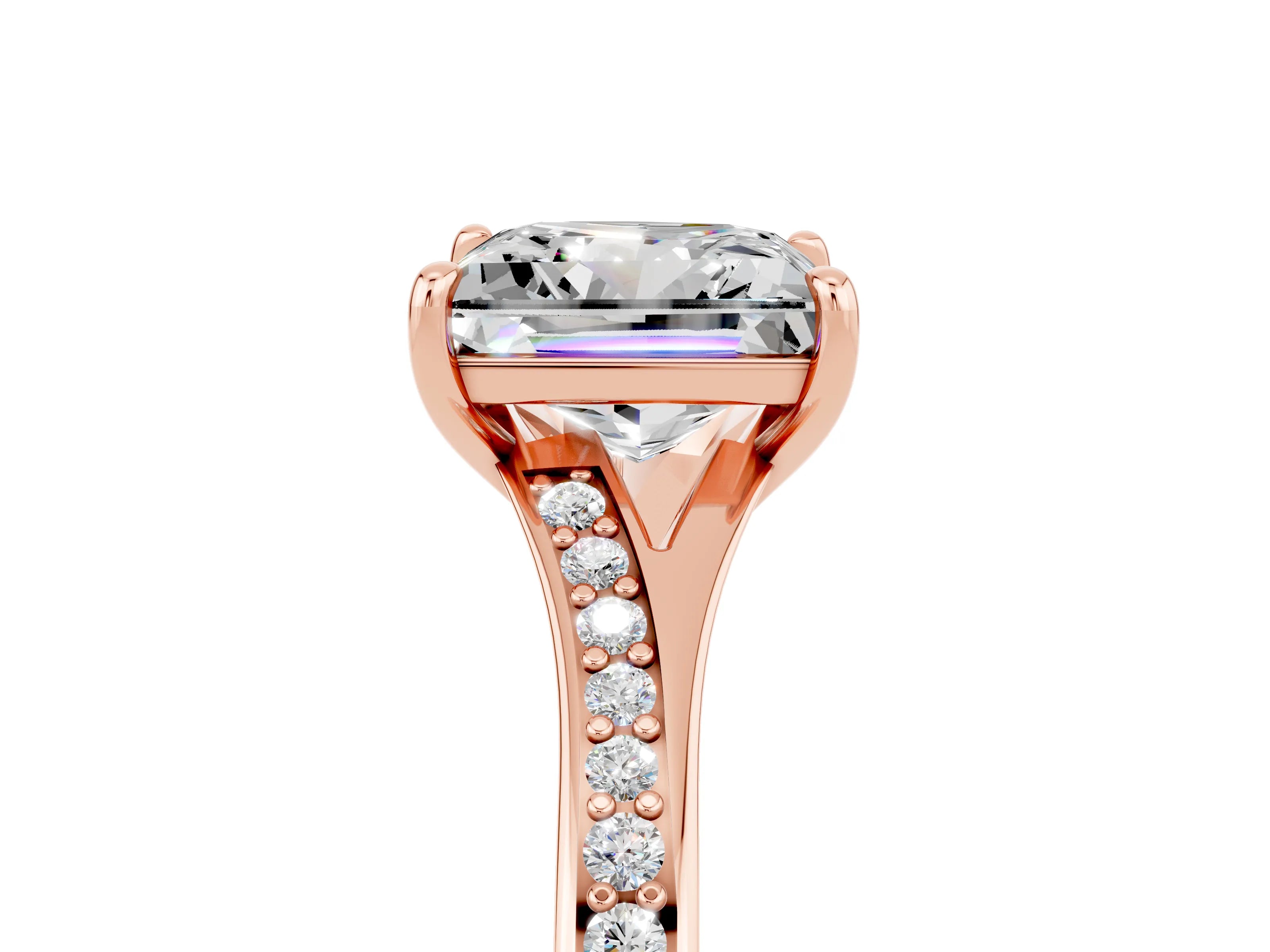 Rose gold Princess Cut Moissanite Solitaire Ring with Pavé Band and Prong Setting_17