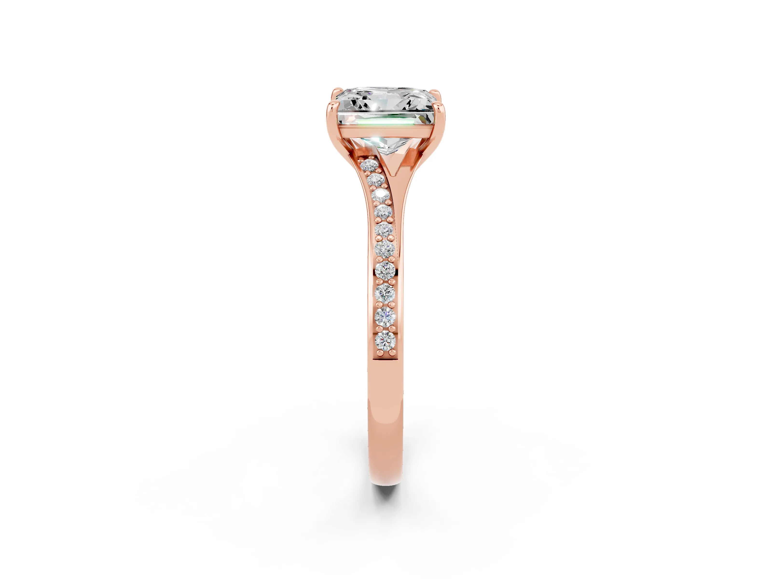 Rose gold Princess Cut Moissanite Solitaire Ring with Pavé Band and Prong Setting_2