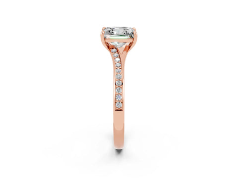 Rose gold Princess Cut Moissanite Solitaire Ring with Pavé Band and Prong Setting_2