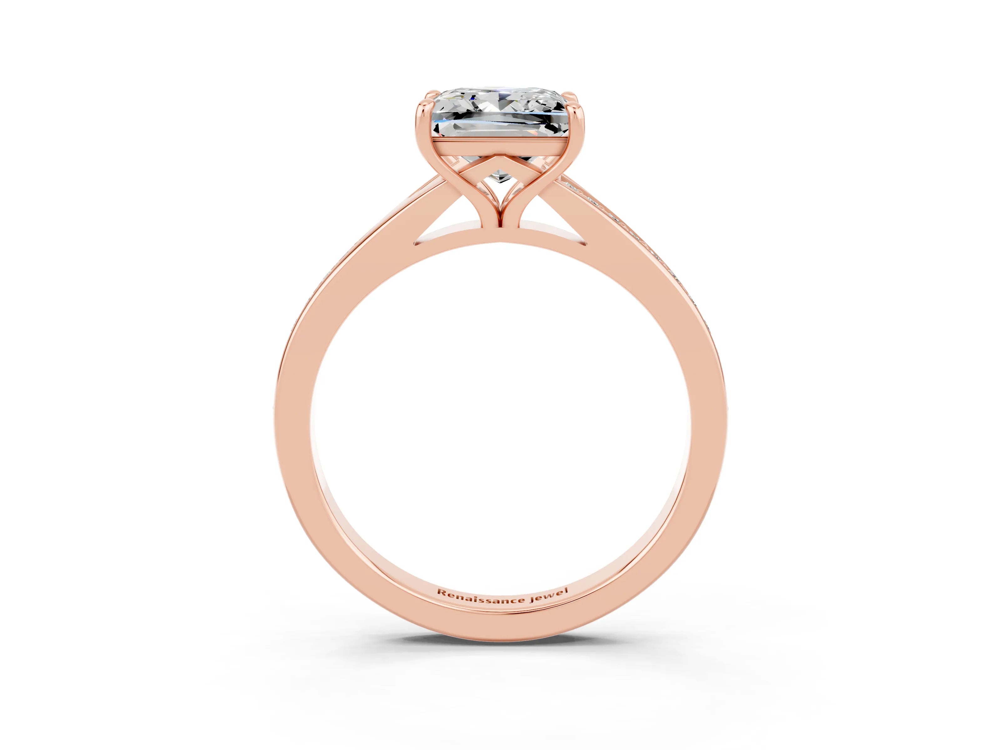 Rose gold Princess Cut Moissanite Solitaire Ring with Pavé Band and Prong Setting_3