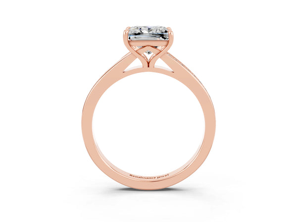 Rose gold Princess Cut Moissanite Solitaire Ring with Pavé Band and Prong Setting