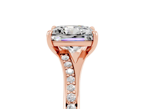 Rose gold Princess Cut Moissanite Solitaire Ring with Pavé Band and Prong Setting_5