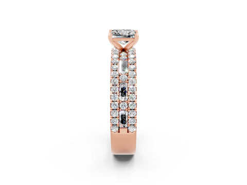 Rose gold Princess Cut Moissanite Solitaire Ring with Pavé and Channel Set Band_2