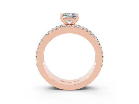 Rose gold Princess Cut Moissanite Solitaire Ring with Pavé and Channel Set Band_3
