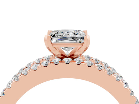 Rose gold Princess Cut Moissanite Solitaire Ring with Pavé and Channel Set Band_4