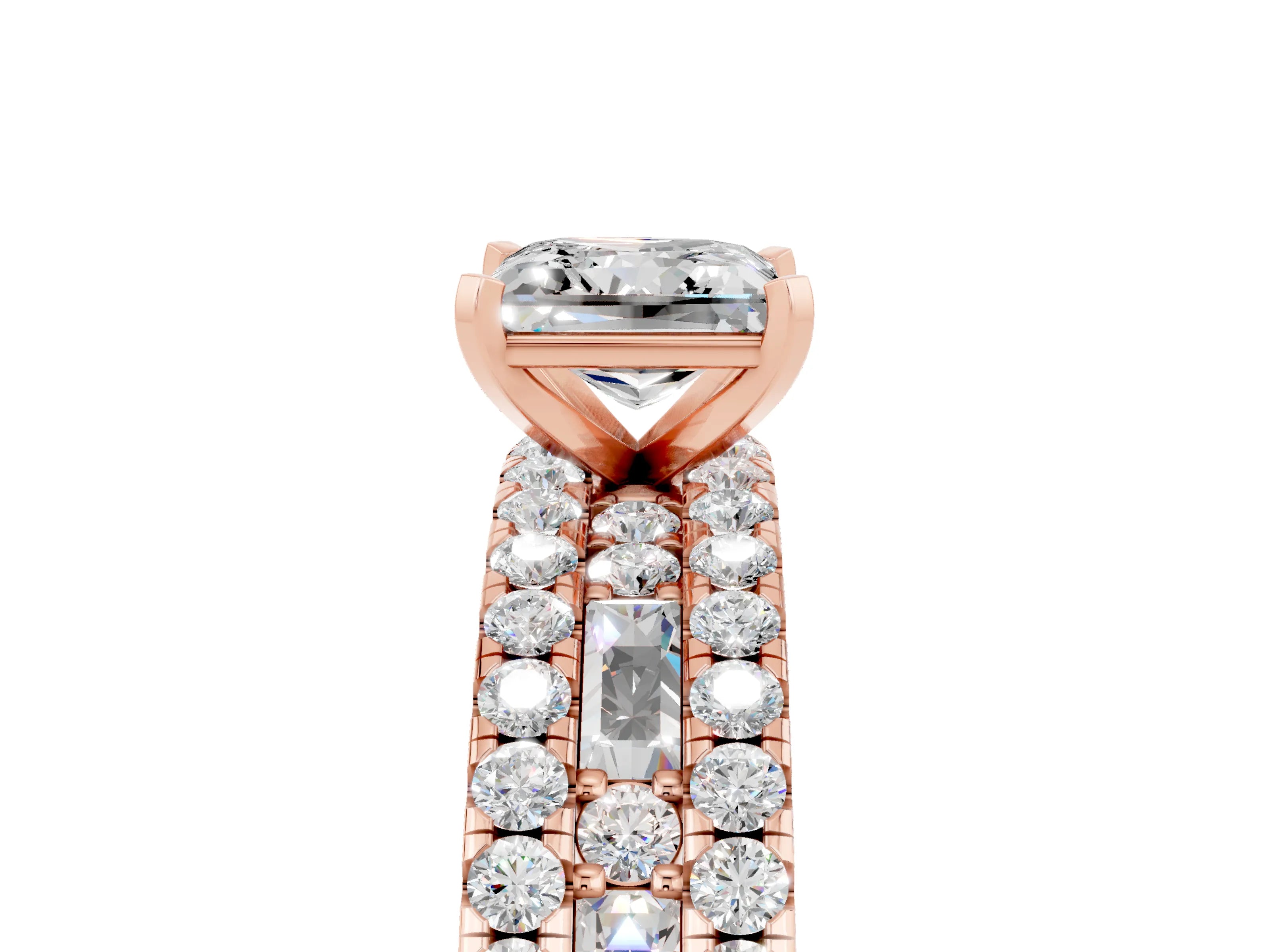 Rose gold Princess Cut Moissanite Solitaire Ring with Pavé and Channel Set Band_5