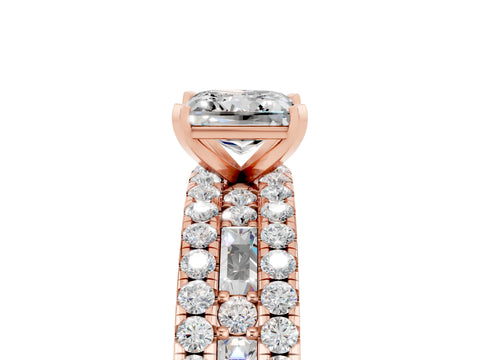 Rose gold Princess Cut Moissanite Solitaire Ring with Pavé and Channel Set Band_5