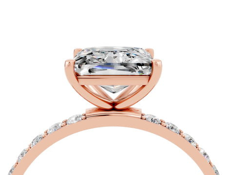 Rose gold Princess Cut Moissanite Solitaire Ring with Pave Band and Four Prong Setting_28