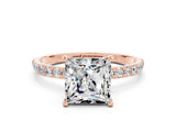 Rose gold Princess Cut Moissanite Solitaire Ring with Pave Band and Four Prong Setting_36