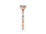 Rose gold Princess Cut Moissanite Solitaire Ring with Pave Band and Four Prong Setting_38