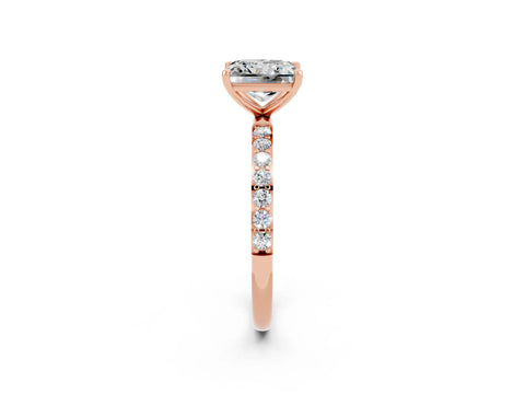 Rose gold Princess Cut Moissanite Solitaire Ring with Pave Band and Four Prong Setting_38