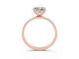 Rose gold Princess Cut Moissanite Solitaire Ring with Pave Band and Four Prong Setting_39