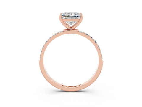 Rose gold Princess Cut Moissanite Solitaire Ring with Pave Band and Four Prong Setting_39