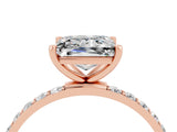 Rose gold Princess Cut Moissanite Solitaire Ring with Pave Band and Four Prong Setting_40