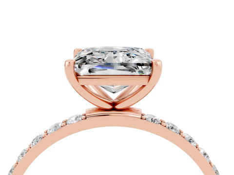 Rose gold Princess Cut Moissanite Solitaire Ring with Pave Band and Four Prong Setting_40