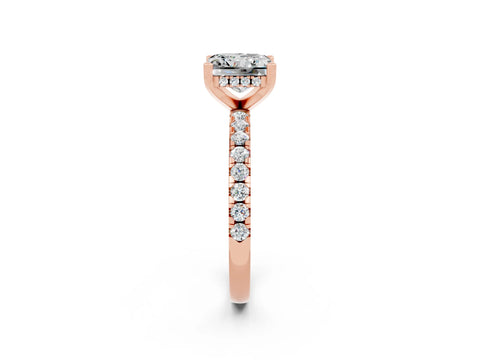 Rose gold Princess Cut Moissanite Solitaire Ring with Round  Pavé Band and Four-Prong Setting_44